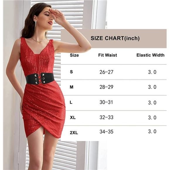GRACE KARIN PU Leather Belt Rivets Wide Waist Stretch Waistband Steampunk Corset